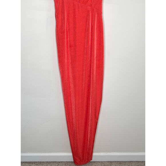 Katie May Desiree Asymmetric One-Shoulder Thigh Slit Maxi Dress Coral Women's XS - Picture 10 of 13